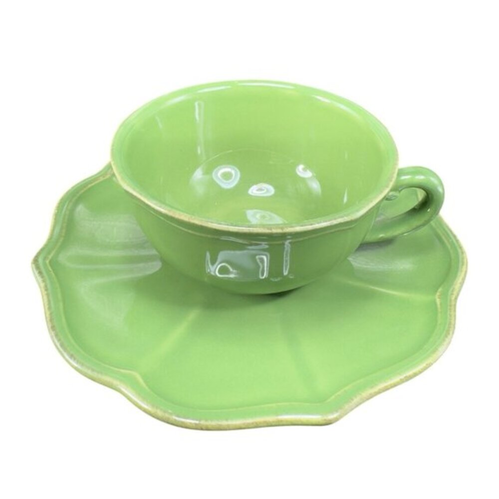 Pierre Deux Green Teacup And Saucer Set Ceramic Made In Portugal Cup Plate‎ Set